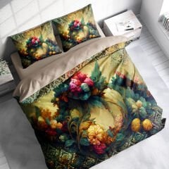 Çift Kişilik Nevresim Takımı%100 Pamuk Saten Art Flower