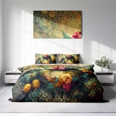 Çift Kişilik Nevresim Takımı%100 Pamuk Saten Art Flower