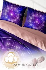 Çift Kişilik Nevresim Seti Sık Dokuma Pamuk Saten 3d Özel Tasarım Astroloji (çarşafsızdır)