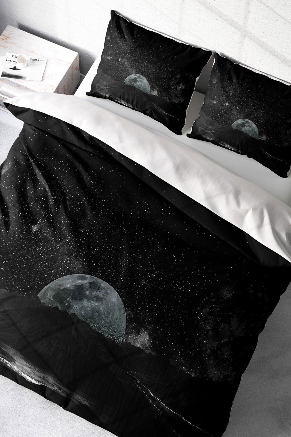 Çift Kişilik Nevresim Seti Sık Dokuma Pamuk Saten 3d Özel Tasarım Dark Moon (çarşafsızdır)