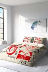 Lastikli Çarşaflı %100 Pamuk Saten Çift Kişilik Nevresim Takımı Love