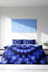Lastikli Çarşaflı %100 Pamuk Saten Çift Kişilik Nevresim Takımı Blue Damask