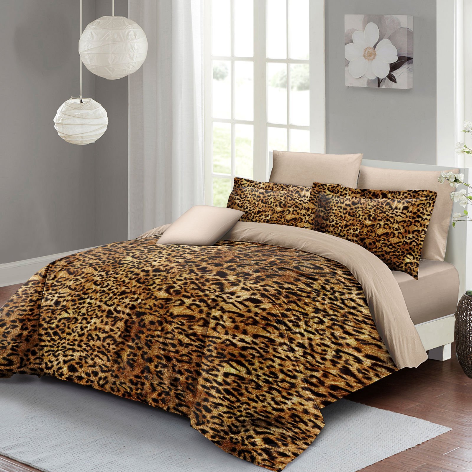 Leopar Çift Kişilik Nevresim Takımı Özel Dokuma Pamuk Saten Golden Leopard