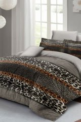 Leopar Çift Kişilik Nevresim Takımı Özel Dokuma Pamuk Saten Leopard Snake