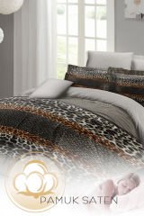 Leopar Çift Kişilik Nevresim Takımı Özel Dokuma Pamuk Saten Leopard Snake