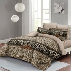 Leopar Çift Kişilik Nevresim Takımı Özel Dokuma Pamuk Saten Leopard Fabric