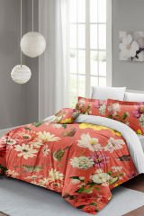Lastikli Çarşaflı %100 Pamuk Saten Çift Kişilik Nevresim Takımı Rose Mix