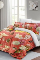 Lastikli Çarşaflı %100 Pamuk Saten Çift Kişilik Nevresim Takımı Rose Mix