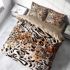 Leopar Çift Kişilik Nevresim Takımı Özel Dokuma Pamuk Saten Drawing Leopard