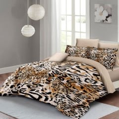 Leopar Çift Kişilik Nevresim Takımı Özel Dokuma Pamuk Saten Drawing Leopard