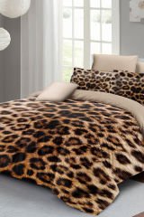 Leopar Çift Kişilik Nevresim Takımı Özel Dokuma Pamuk Saten Leopard Feathers