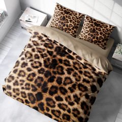 Leopar Çift Kişilik Nevresim Takımı Özel Dokuma Pamuk Saten Leopard Feathers