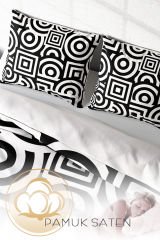 Lastikli Çarşaflı %100 Pamuk Saten Çift Kişilik Nevresim Takımı Geometric Mixed