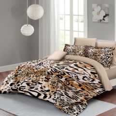 Leopar Çift Kişilik Nevresim Takımı Özel Dokuma Pamuk Saten Drawing Leopard