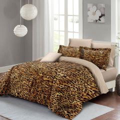 Leopar Çift Kişilik Nevresim Takımı Özel Dokuma Pamuk Saten Golden Leopard