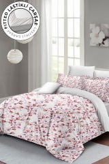 Lastikli Çarşaflı %100 Pamuk Saten Çift Kişilik Nevresim Takımı Cherry Blossom Luxury