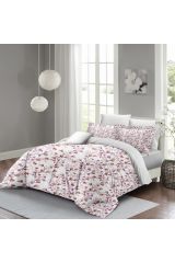 Lastikli Çarşaflı %100 Pamuk Saten Çift Kişilik Nevresim Takımı Cherry Blossom Luxury