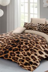 Leopar Çift Kişilik Nevresim Takımı Özel Dokuma Pamuk Saten Leopard Feathers