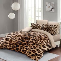 Leopar Çift Kişilik Nevresim Takımı Özel Dokuma Pamuk Saten Leopard Feathers