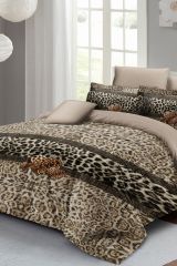 Leopar Çift Kişilik Nevresim Takımı Özel Dokuma Pamuk Saten Leopard Fabric