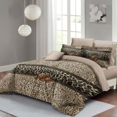 Leopar Çift Kişilik Nevresim Takımı Özel Dokuma Pamuk Saten Leopard Fabric