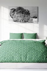 Lastikli Çarşaflı %100 Pamuk Saten Çift Kişilik Nevresim Takımı Green Pattern