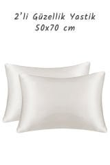 Krem Güzellik Yastığı %100 İpek Saten 2 Adet Luxury Yastık Kılıfı