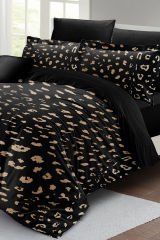 Lastikli Çarşaflı %100 Pamuk Saten Çift Kişilik Nevresim Takımı Animal Print