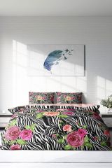 Çift Kişilik Nevresim Seti Sık Dokuma Pamuk Saten 3d Özel Tasarım Zebra Flower (çarşafsızdır)