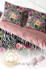 Çift Kişilik Nevresim Seti Sık Dokuma Pamuk Saten 3d Özel Tasarım Zebra Flower (çarşafsızdır)