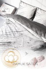 Lastikli Çarşaflı %100 Pamuk Saten Çift Kişilik Nevresim Takımı Lux Marble
