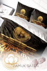 Lastikli Çarşaflı %100 Pamuk Saten Çift Kişilik Nevresim Takımı Bitcoin-2
