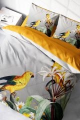 Çift Kişilik Nevresim Seti Sık Dokuma Pamuk Saten 3d Özel Tasarım Yellow Parrot (çarşafsızdır)