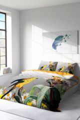 Çift Kişilik Nevresim Seti Sık Dokuma Pamuk Saten 3d Özel Tasarım Yellow Parrot (çarşafsızdır)