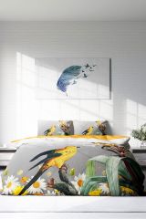Çift Kişilik Nevresim Seti Sık Dokuma Pamuk Saten 3d Özel Tasarım Yellow Parrot (çarşafsızdır)