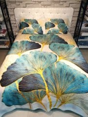 Pike Takımı Pamuklu Çift Kişilik  Jakar Dokuma Yatak Örtüsü Water Flowers