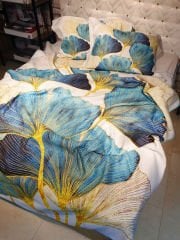 Pike Takımı Pamuklu Çift Kişilik  Jakar Dokuma Yatak Örtüsü Water Flowers