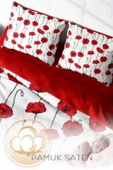 Lastikli Çarşaflı %100 Pamuk Saten Çift Kişilik Nevresim Takımı Gül Goncası