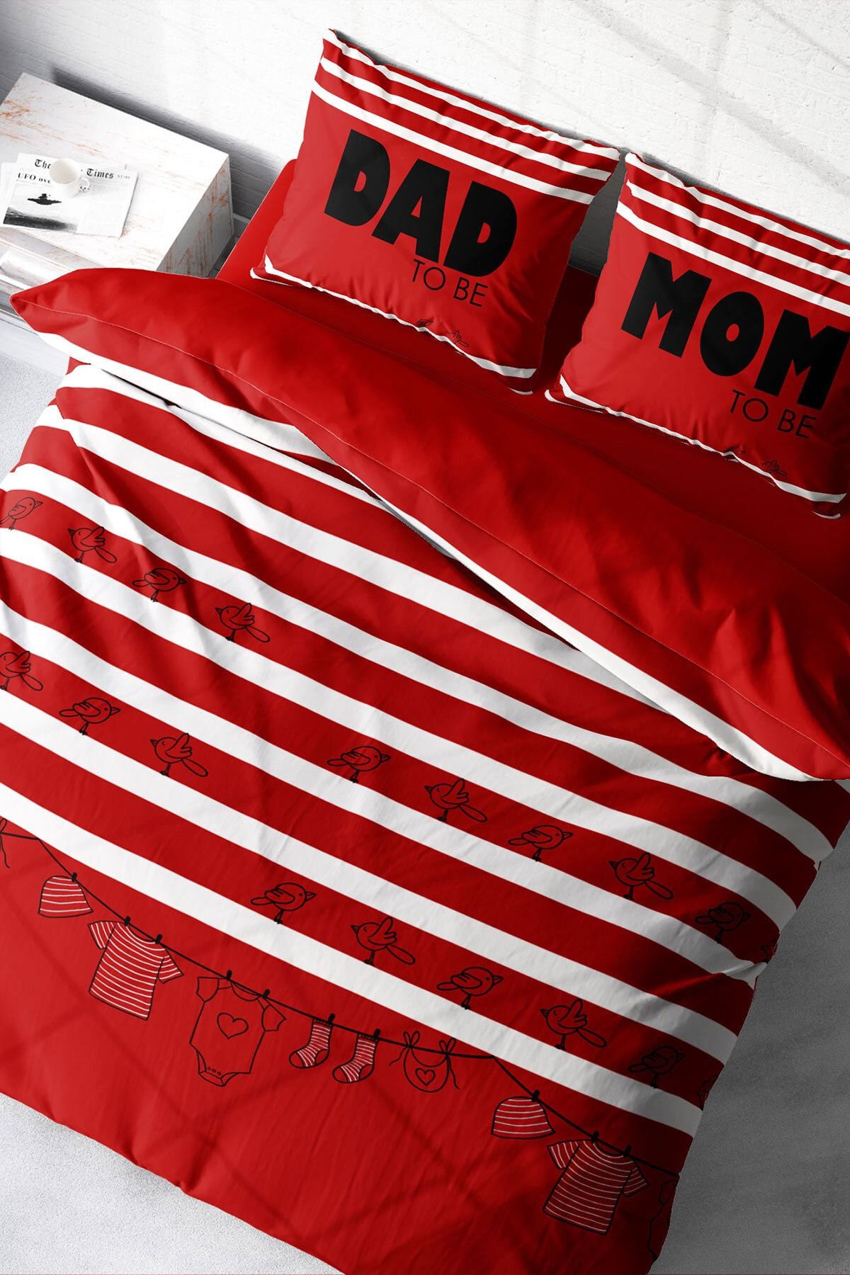 Çift Kişilik Nevresim Seti Sık Dokuma Pamuk Saten 3d Özel Tasarım Mom & Dad (çarşafsızdır)