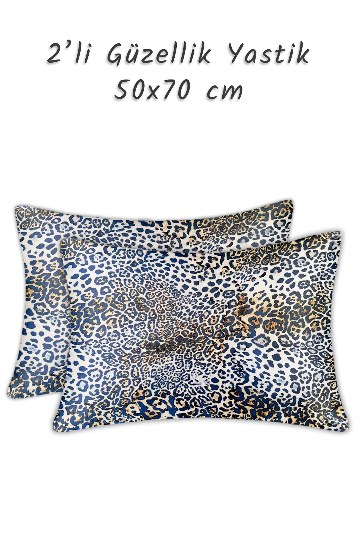Güzellik Yastık Kılıfı %100 Ipek Saten 2 Adet Luxury Yastık Kılıfı Blue Leopar