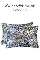 Güzellik Yastık Kılıfı %100 Ipek Saten 2 Adet Luxury Yastık Kılıfı Blue Leopar