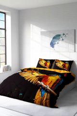 Lastikli Çarşaflı %100 Pamuk Saten Çift Kişilik Nevresim Takımı Macaw Parrot