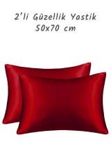 Güzellik Yastık Kılıfı %100 Ipek Saten 2 Adet Luxury Kırmızı