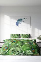 Lastikli Çarşaflı %100 Pamuk Saten Çift Kişilik Nevresim Takımı Peacock Feathers