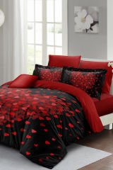 Sevgililer Günü Pamuk Saten Çift Kişilik Kalpli Nevresim Heart Black