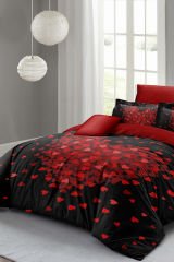 Sevgililer Günü Pamuk Saten Çift Kişilik Kalpli Nevresim Heart Black