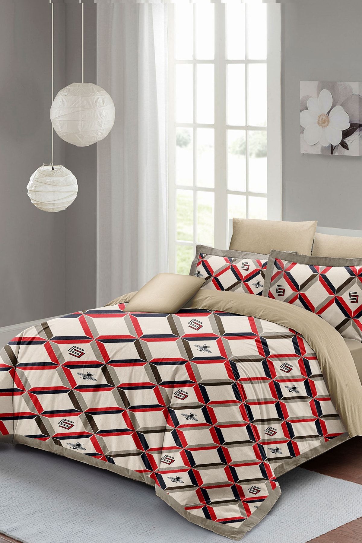 Çift Kişilik Nevresim Seti Sık Dokuma Pamuk Saten 3d Özel Tasarım Geometric Design (çarşafsızdır)