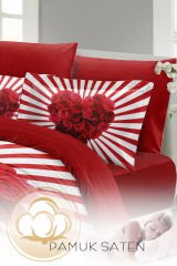 Sevgililer Günü Pamuk Saten Çift Kişilik Kalpli Nevresim Ray of love