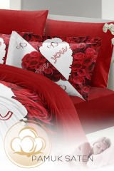 Sevgililer Günü Pamuk Saten Çift Kişilik Kalpli Nevresim Me You