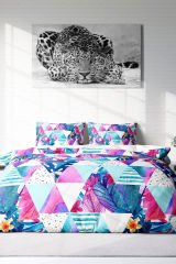 Lastikli Çarşaflı %100 Pamuk Saten Çift Kişilik Nevresim Takımı Geometric Tropical